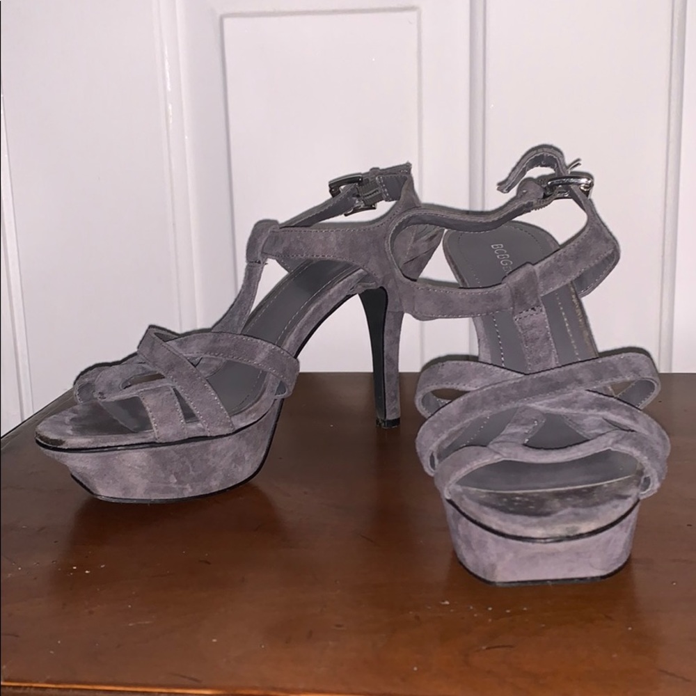 Gray Suede Strappy Stilettos